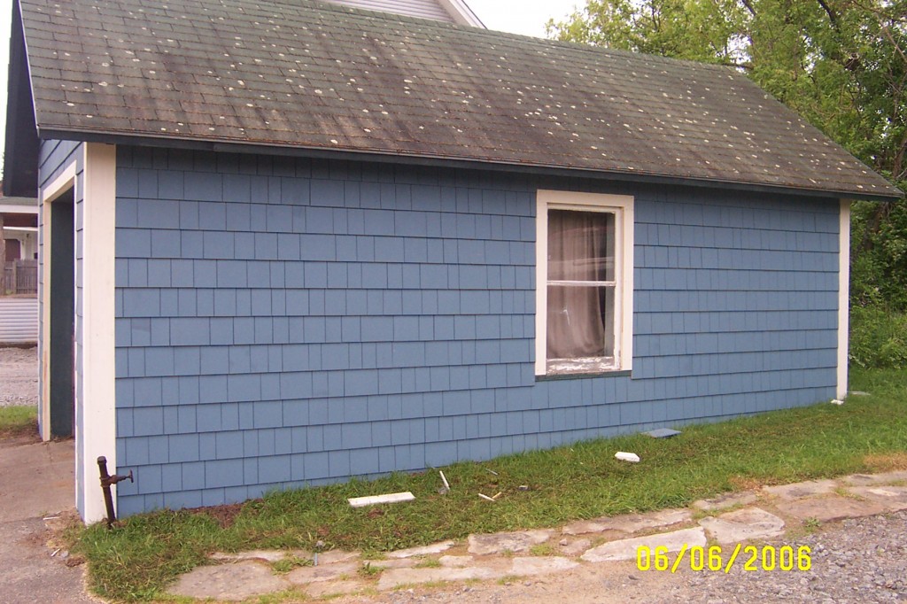 Garage External Renovation mid-way blue Cabot paint