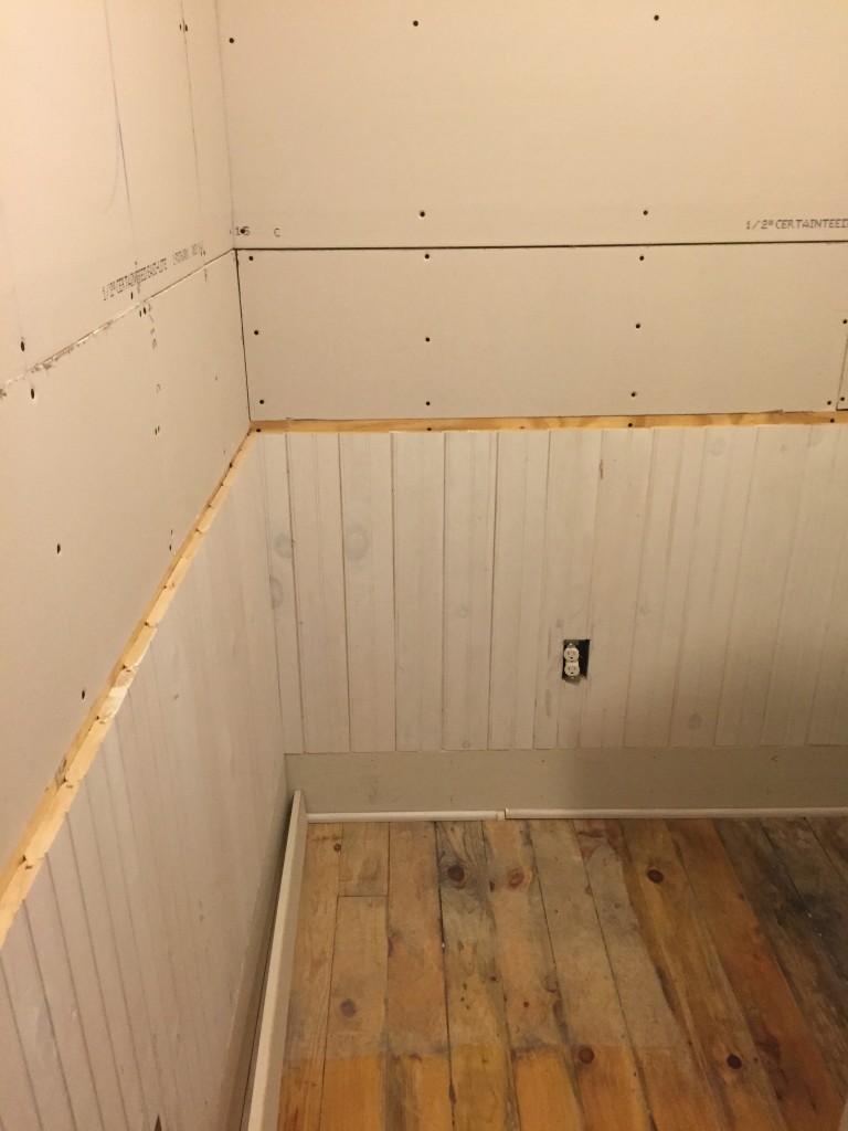 GO-Cottage Laundry Room Renovation wainscoting and sheetrock