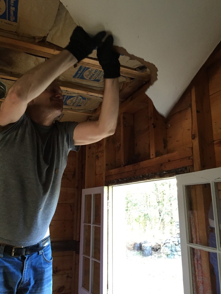 GO-Cottage Laundry Room Renovation Todd taking down ceiling